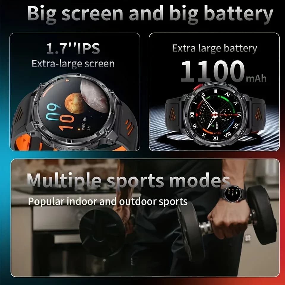 Nouvelle montre connectée T-REX3 Ultra avec batterie 1100mAh, étanche 10ATM, GPS, boussole, lampe de poche, écran AMOLED HD de 1,7 pouces, appels, montre connectée sport pour hommes – photo 2