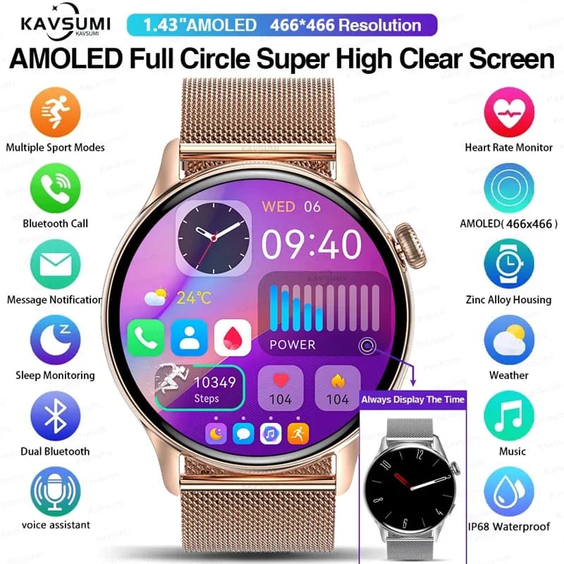 Smartwatch pour femmes AMOLED écran toujours afficher l'heure NFC IP68 étanche sport appel femmes montre intelligente pour les femmes cadran personnalisé – photo 2