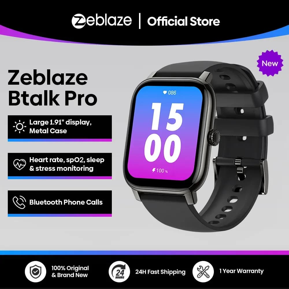 Nouvelle montre connectée Zeblaze Btalk PRO avec écran HD de 1,91'', appels vocaux, modes sportifs multiples, suivi de la santé