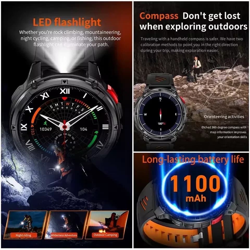 Nouvelle montre connectée T-Rex3 Pro 2026 avec batterie 1100 mAh, GPS, suivi d'activités sportives, étanchéité 5 ATM, boussole, pour activités de plein air et militaires – photo 3
