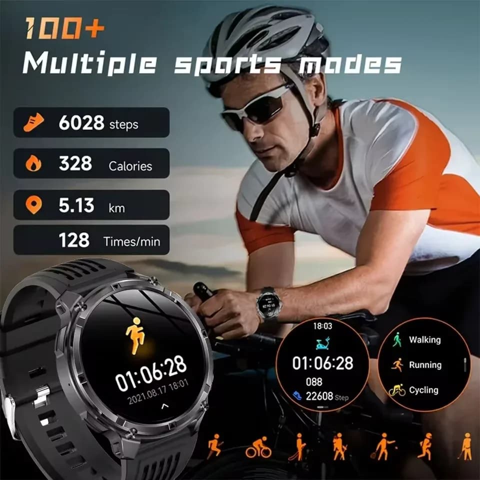 Nouvelle montre connectée T-Rex3 Pro 2026 avec batterie 1100 mAh, GPS, suivi d'activités sportives, étanchéité 5 ATM, boussole, pour activités de plein air et militaires – photo 4