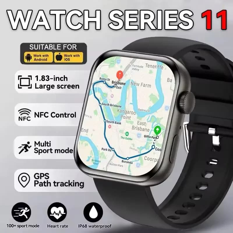 Montre Connectée GPS Série 10, Mémoire DT, Musique, Vidéo, Appel Bluetooth, Fréquence Cardiaque, Étanche, NFC, Compatible Apple et Android