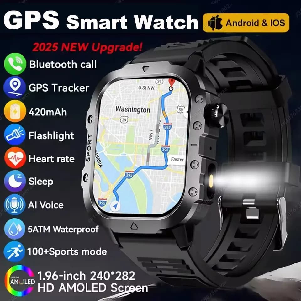 Nouvelle montre intelligente 2025 pour hommes, montre de sport GPS d'extérieur, moniteur de fréquence cardiaque et de sommeil, étanche, compatible avec iOS et Android