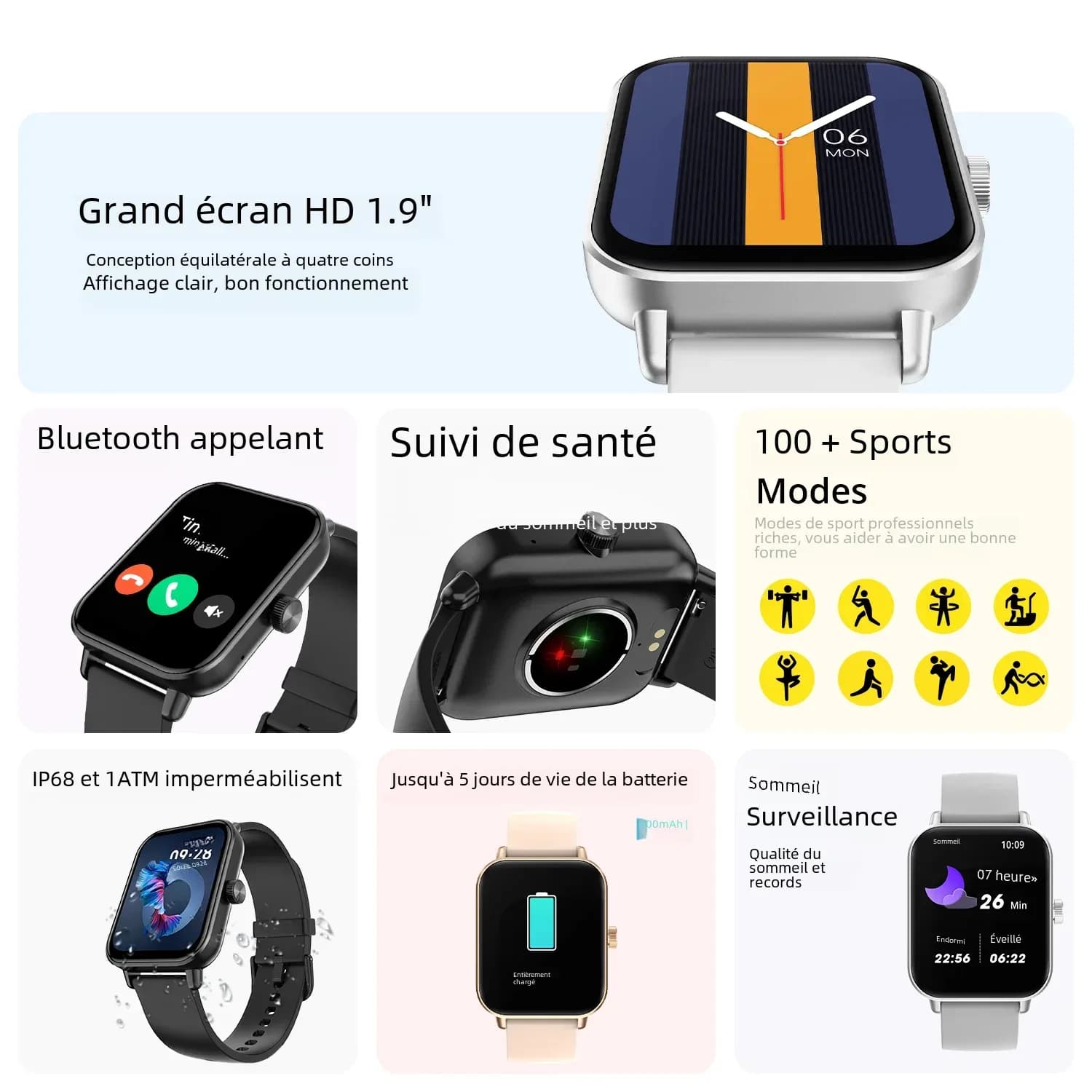 COLMI P81 appel vocal montre intelligente Ultra 1.9 pouces écran 24H moniteur de santé plus de 100 Modes sportifs, Bluetooth Smartwatch hommes femmes – photo 2