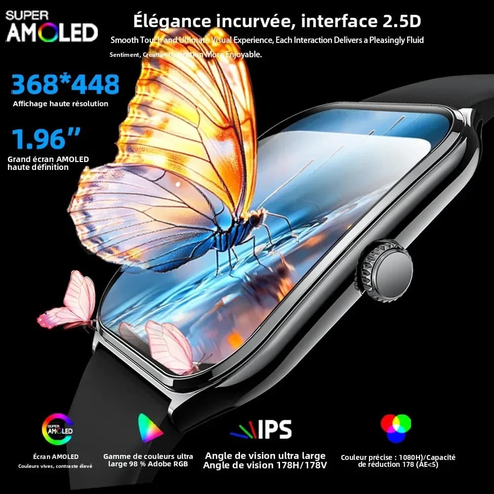 Nouvelle montre connectée ultra-fine pour hommes, écran AMOLED HD de 1,96 pouces, affichage permanent de l’heure, rappel d’appels Bluetooth, montre connectée pour femmes, compatible Android et iOS. – photo 2