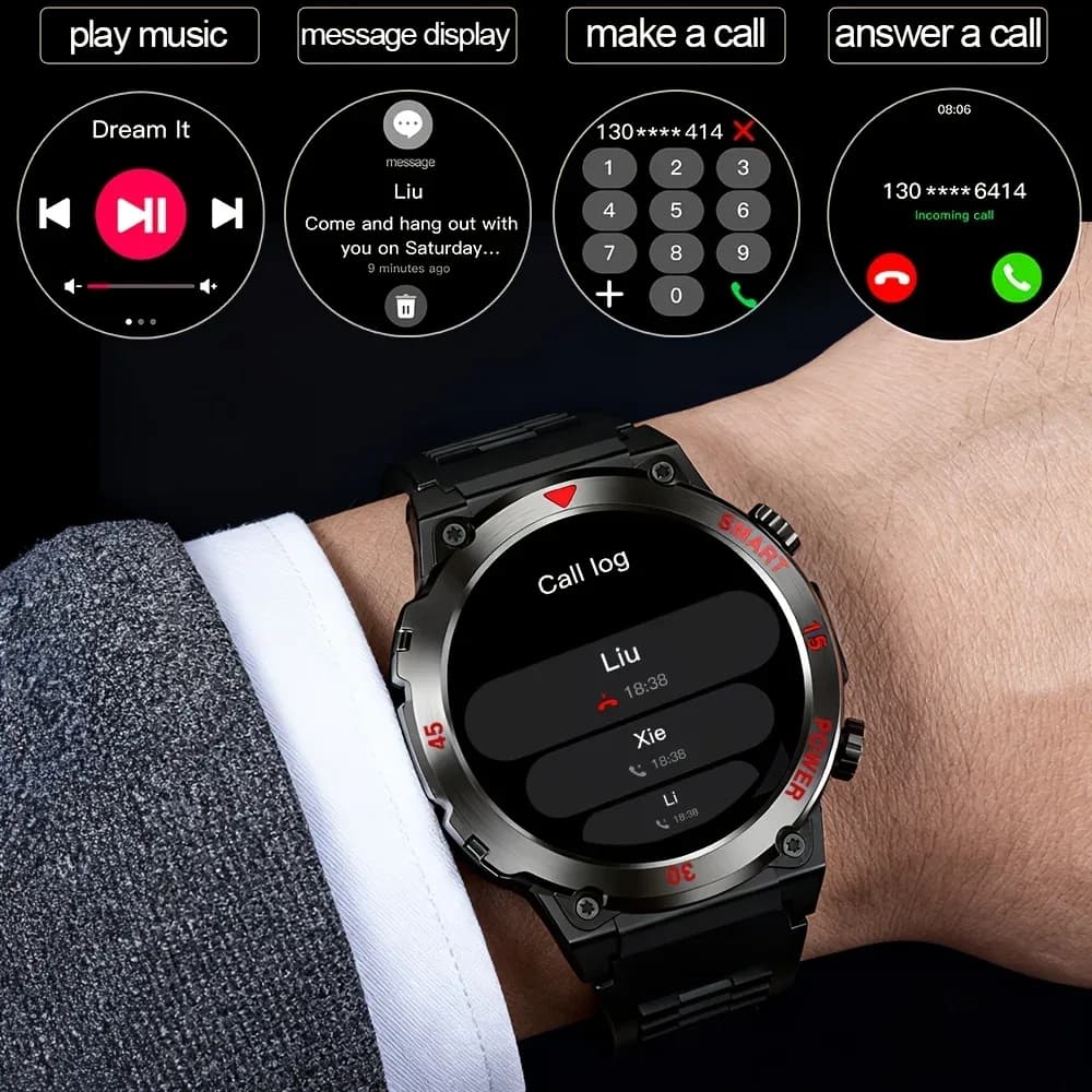 Montre connectée LAXASFIT avec écran rond HD de 1,52 pouces, lampe de poche, sports de plein air, appels Bluetooth, moniteur de fréquence cardiaque, charge magnétique – photo 3
