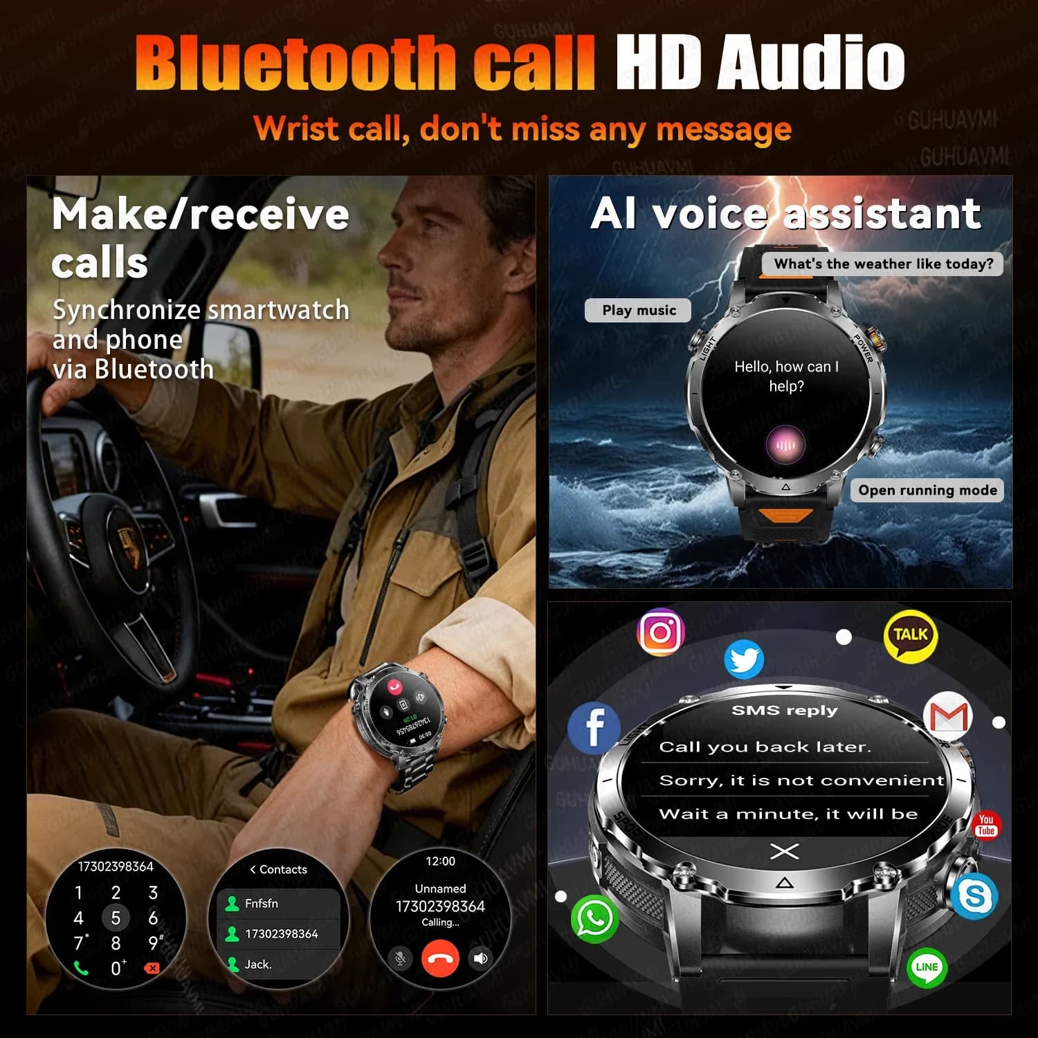 Nouvelle montre connectée militaire TANK Ultra 2026 avec batterie 1400 mAh, étanche 10 ATM, moniteur de fréquence cardiaque, lampe torche LED tactique, bracelet de sport pour homme – photo 4