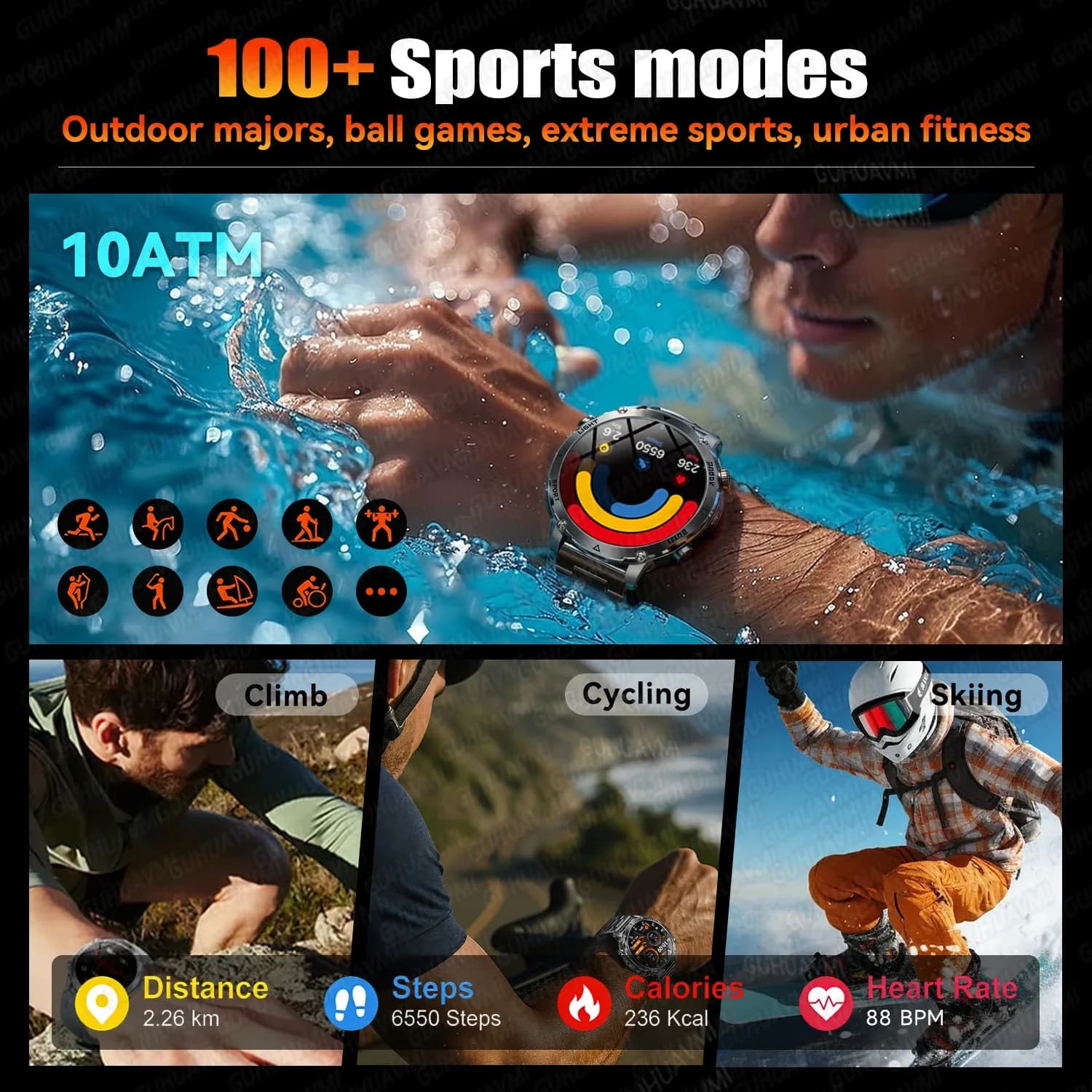 Nouvelle montre connectée militaire TANK Ultra 2026 avec batterie 1400 mAh, étanche 10 ATM, moniteur de fréquence cardiaque, lampe torche LED tactique, bracelet de sport pour homme – photo 3