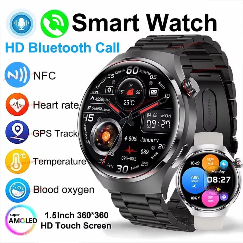 Nouvelle montre intelligente 2026 pour hommes, écran AMOLED HD, GPS, suivi de mouvement, fréquence cardiaque, appels Bluetooth, montre intelligente étanche, compatible Android et iOS, Ht30