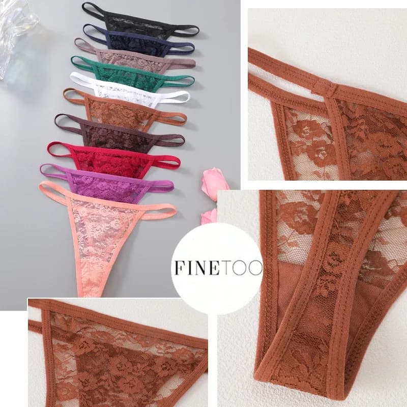 Ensemble de 7 pièces de lingerie sexy pour femmes, culottes transparentes en dentelle, string à fleurs en dentelle de couleur unie, taille basse, lingerie sexy pour l'été – photo 5