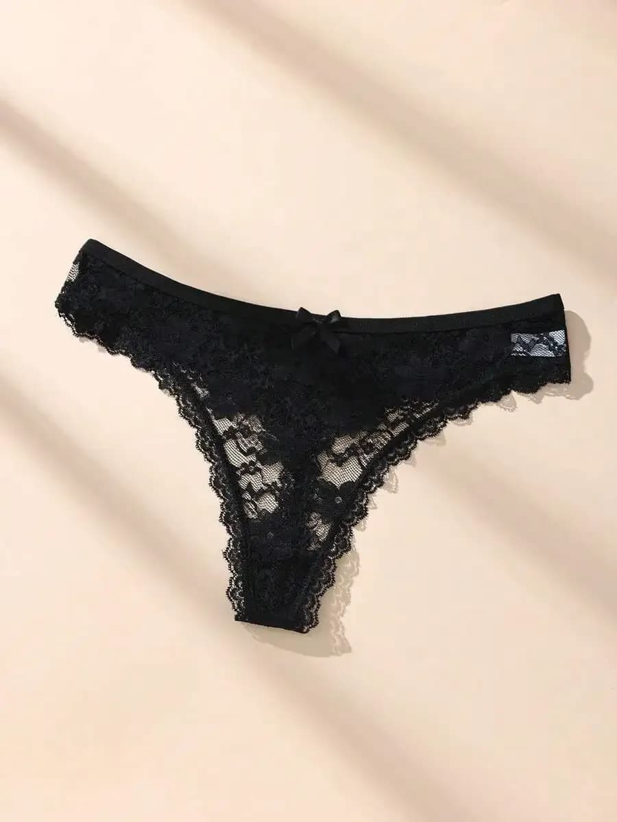 Lot de 3 Strings Sexy en Dentelle Transparente pour Femme, Culottes Florales Solides, Taille XS-XL, Lingerie Féminine – photo 4