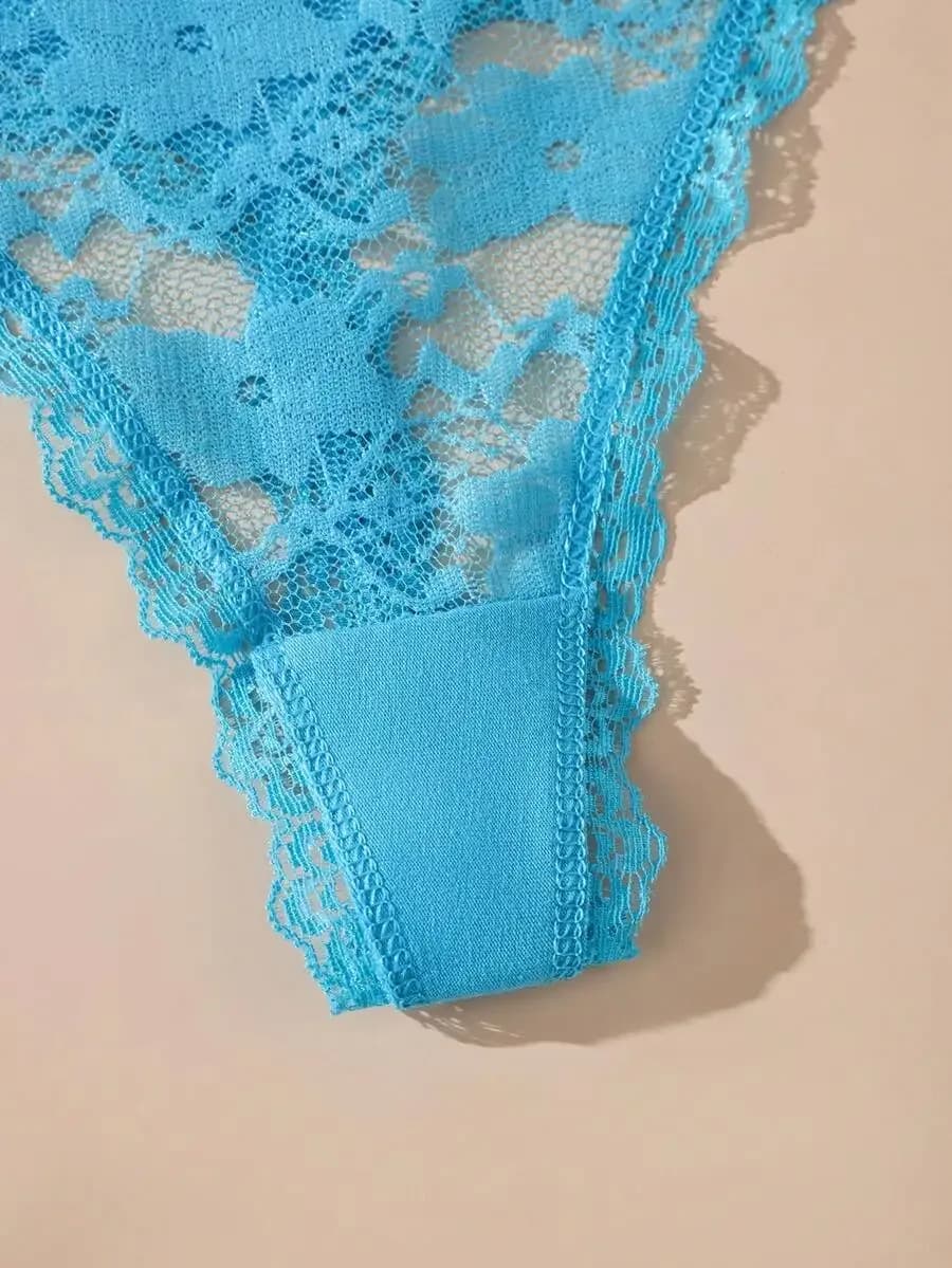 Lot de 3 Strings Sexy en Dentelle Transparente pour Femme, Culottes Florales Solides, Taille XS-XL, Lingerie Féminine – photo 6