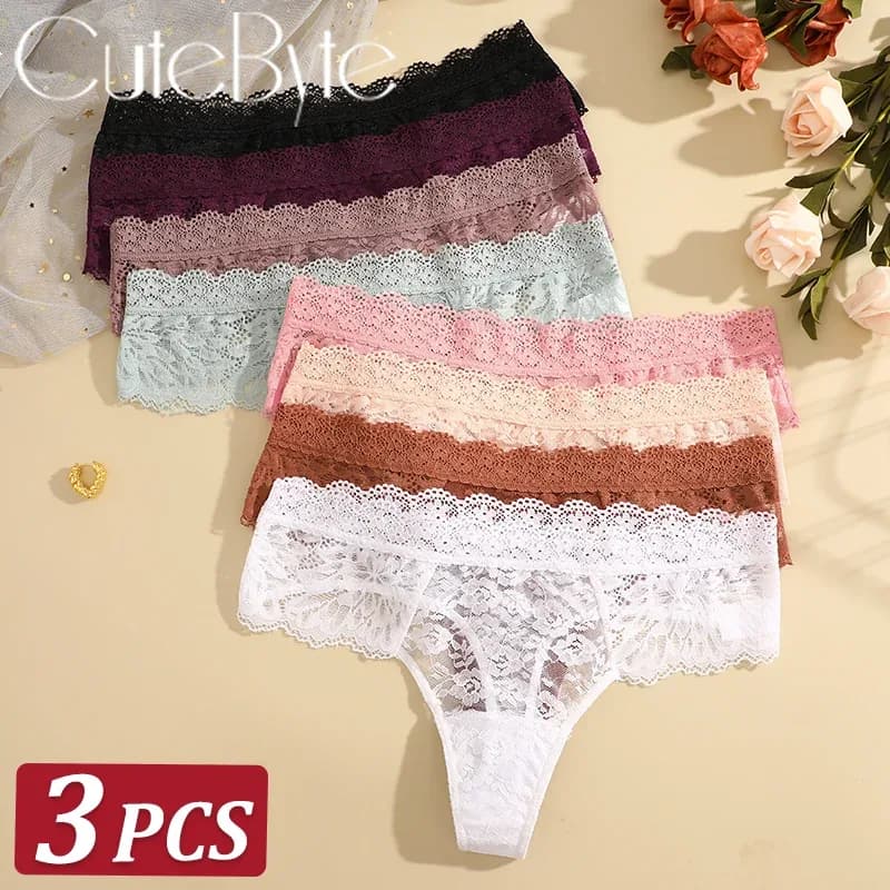 3 pièces dentelle Sexy tongs femmes taille basse slips Sexy doux dames sous-vêtements à la mode Floral caleçons femme fleurie culotte Lingerie