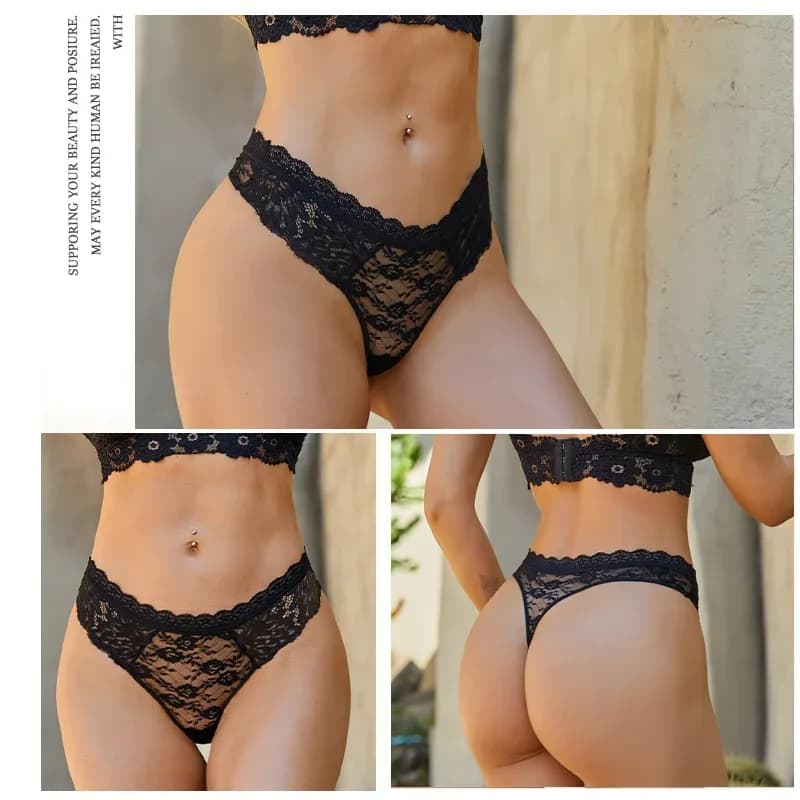 3 pièces dentelle Sexy tongs femmes taille basse slips Sexy doux dames sous-vêtements à la mode Floral caleçons femme fleurie culotte Lingerie – photo 2