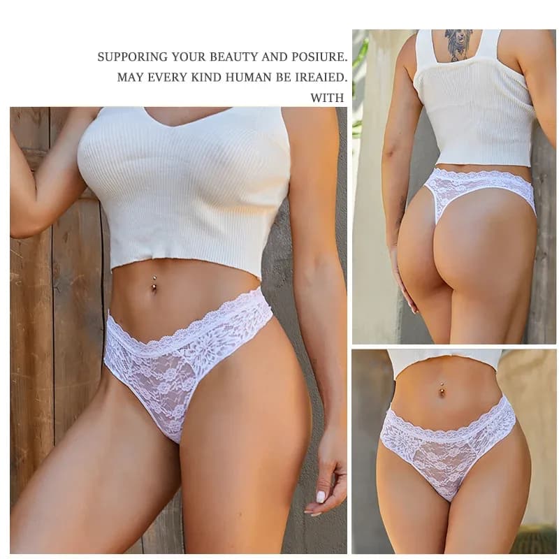 3 pièces dentelle Sexy tongs femmes taille basse slips Sexy doux dames sous-vêtements à la mode Floral caleçons femme fleurie culotte Lingerie – photo 3