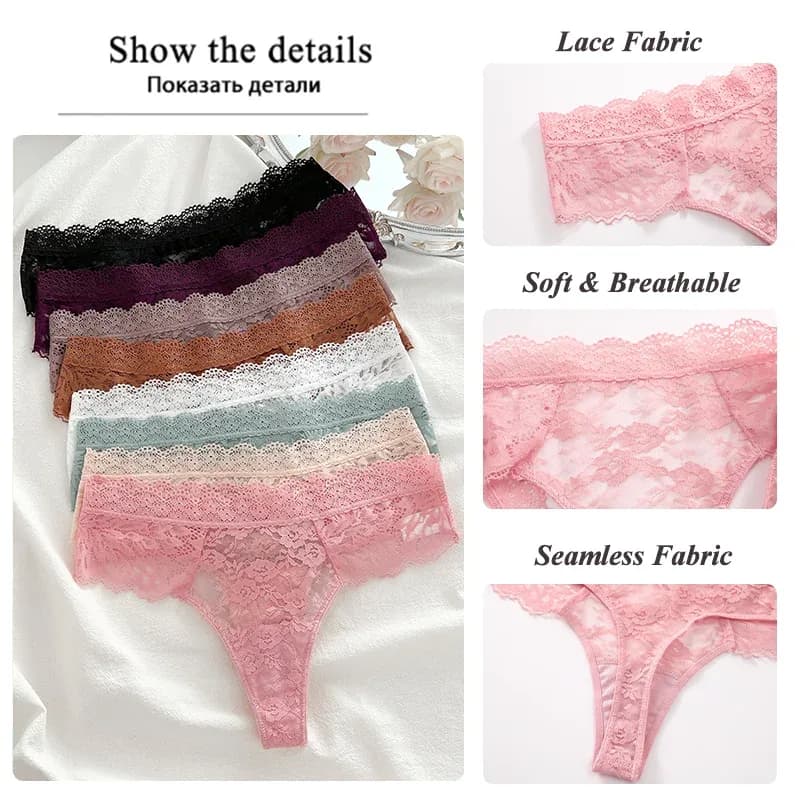 3 pièces dentelle Sexy tongs femmes taille basse slips Sexy doux dames sous-vêtements à la mode Floral caleçons femme fleurie culotte Lingerie – photo 5