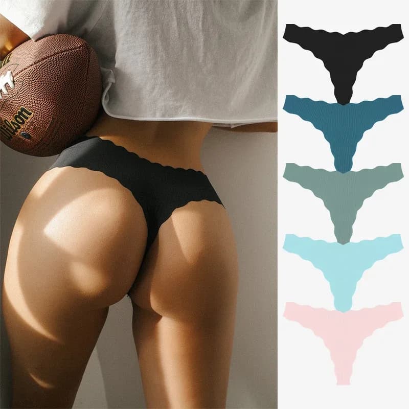 5 pièces femmes sans couture confortable string culottes pour femmes Sport course ensemble de sous-vêtements Sexy taille basse solide v-strings Invisible Lingerie – photo 3