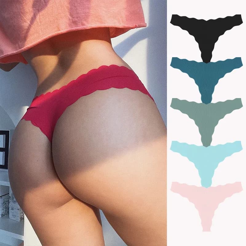 5 pièces femmes sans couture confortable string culottes pour femmes Sport course ensemble de sous-vêtements Sexy taille basse solide v-strings Invisible Lingerie – photo 2