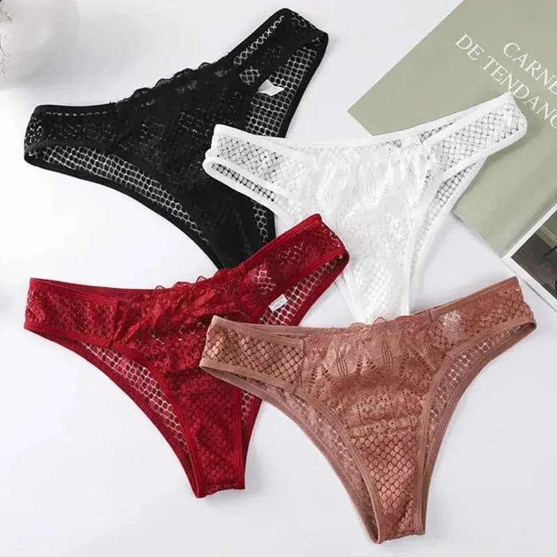 TERMEZY-Culotte sexy en dentelle pour femme, sous-vêtement transparent, taille basse, string solide, lingerie douce et tentante – photo 5
