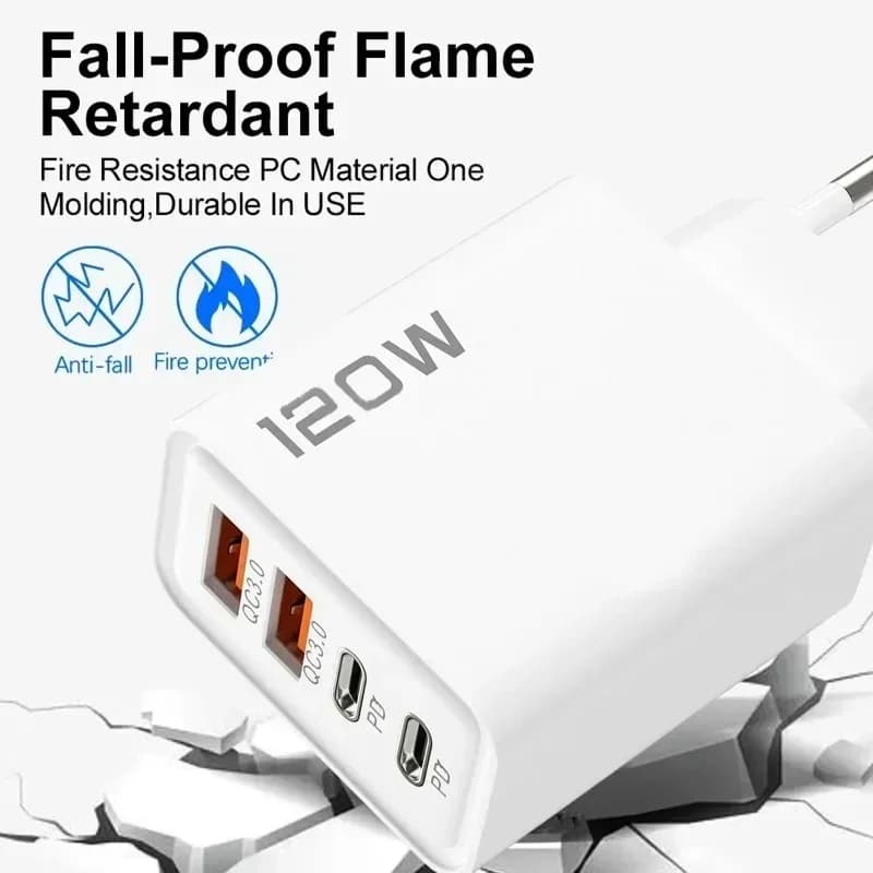 Chargeur USB Type C à charge rapide 120W, 4 ports PD, charge rapide 3.0, pour iPhone, Samsung, Xiaomi, Huawei, adaptateur de téléphone avec prise EU, US, UK – photo 2