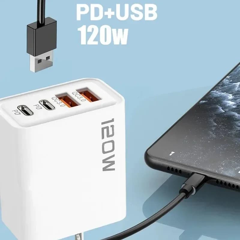 Chargeur USB Type C à charge rapide 120W, 4 ports PD, charge rapide 3.0, pour iPhone, Samsung, Xiaomi, Huawei, adaptateur de téléphone avec prise EU, US, UK – photo 3