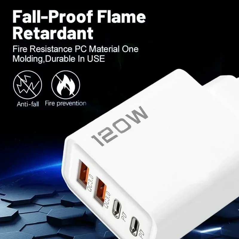 Chargeur USB Type C à charge rapide 120W, 4 ports PD, charge rapide 3.0, pour iPhone, Samsung, Xiaomi, Huawei, adaptateur de téléphone avec prise EU, US, UK – photo 5