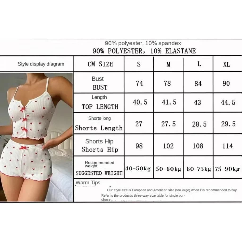 Ensemble de pyjama sexy à imprimé cœur pour femmes, vêtements de nuit en soie, col en V sans manches, haut décontracté et short, vêtements de détente – photo 6