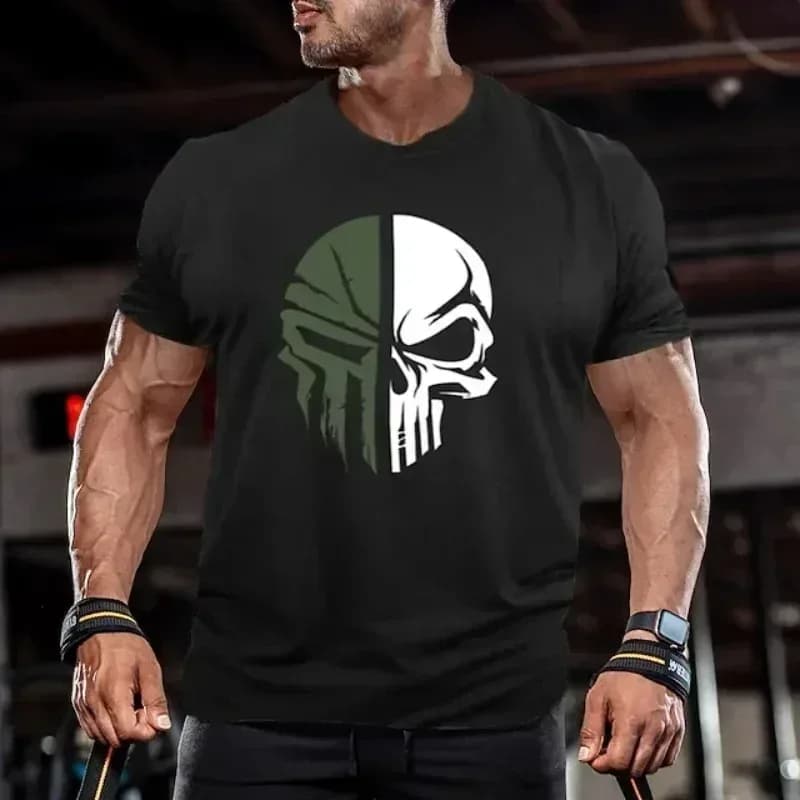 T-shirt 3D pour homme, imprimé « Military Skull », coupe oversize, t-shirt de sport à manches courtes, vêtements de sport pour homme, haut de sport, t-shirts – photo 2