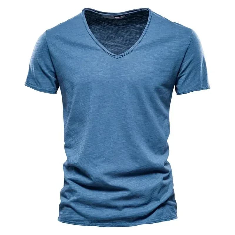 Nouveau 100% coton hommes T-shirt hauts col en V mince à manches courtes t-shirts de haute qualité hommes mode Fitness T-shirt chaud pour hommes taille S-5XL – photo 4