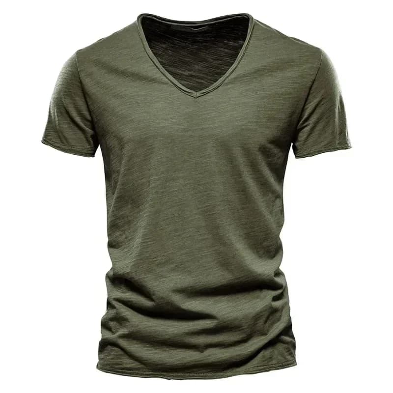 Nouveau 100% coton hommes T-shirt hauts col en V mince à manches courtes t-shirts de haute qualité hommes mode Fitness T-shirt chaud pour hommes taille S-5XL – photo 3