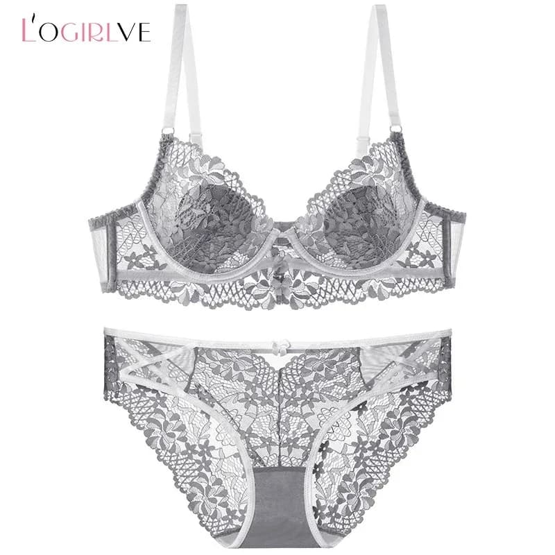 Nouvel ensemble de lingerie sexy pour femme, soutien-gorge push-up en dentelle, bralette à bonnets fins 3/4 style français, avec jolie décoration nœud, confortable, comprenant soutien-gorge et culotte – photo 4