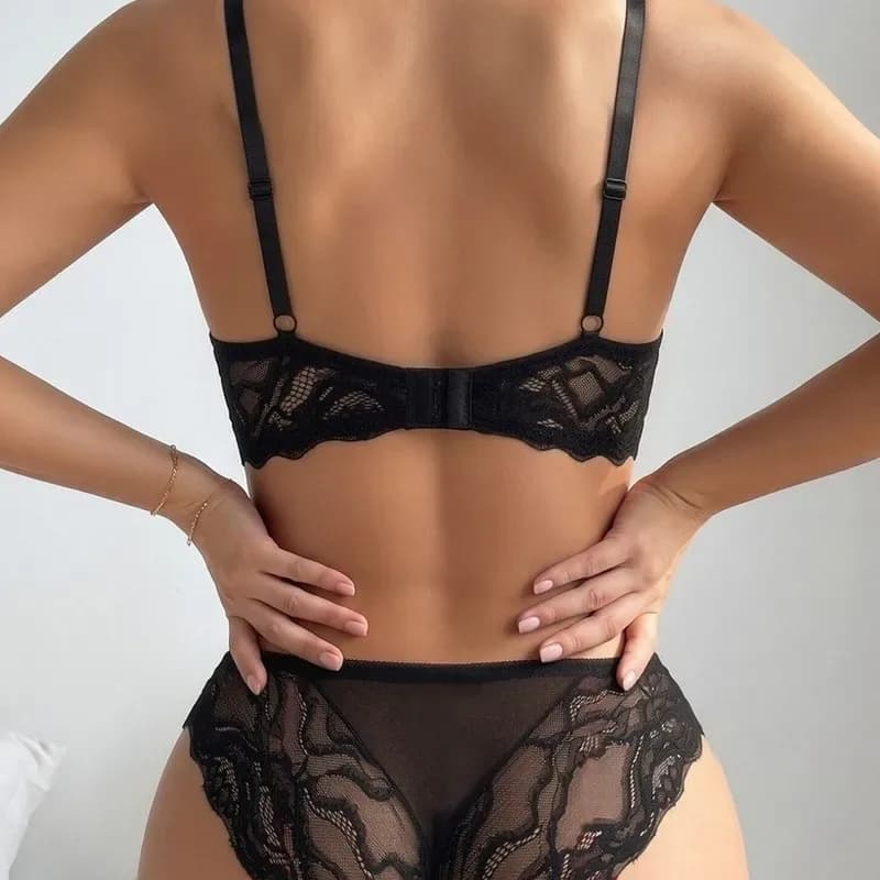 Ensemble de soutien-gorge à armatures en dentelle fine et sexy, ensemble de lingerie en maille à motifs – photo 4