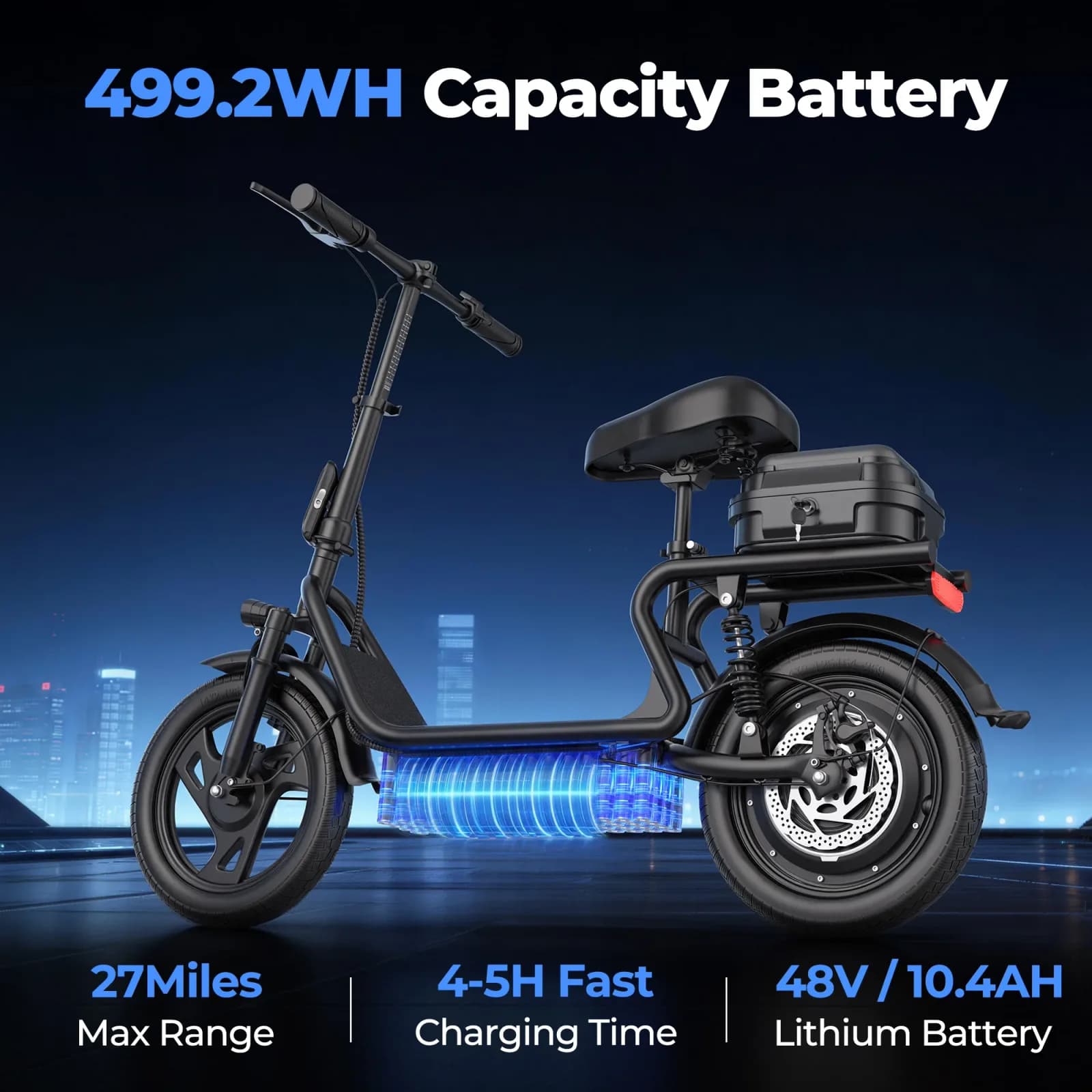 Trottinette Électrique Pliable ESBS 14 Pouces avec Moteur 500W, Batterie Lithium 48V 22.5Ah, Vitesse Max 22 MPH, Autonomie 40 Miles, Vélo Électrique Urbain pour Adulte avec Siège et Rangement Arrière, Frein à Disque et Suspension, Stock UE – photo 7