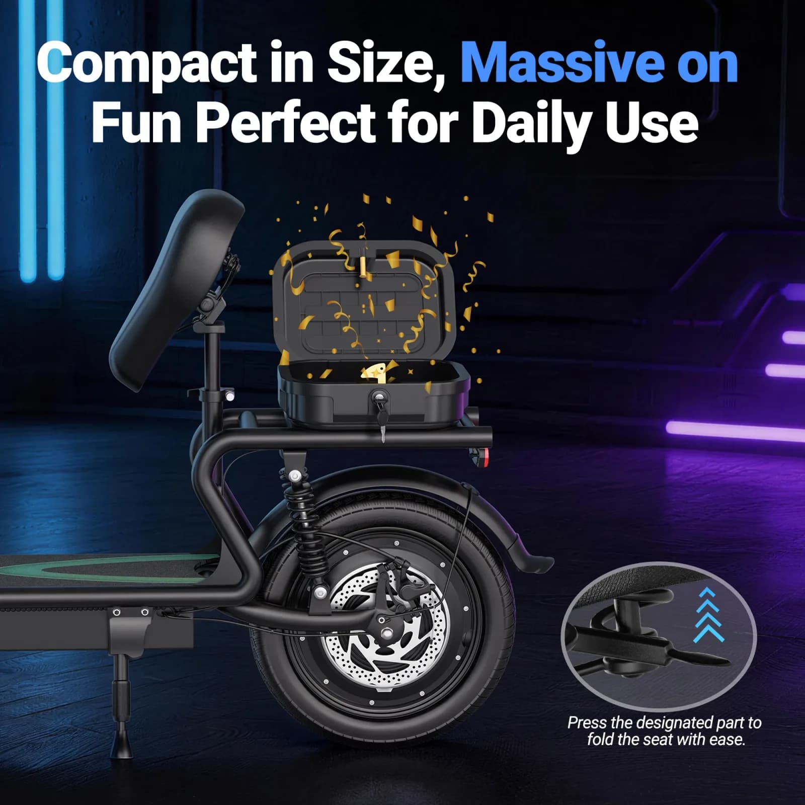 Trottinette Électrique Pliable ESBS 14 Pouces avec Moteur 500W, Batterie Lithium 48V 22.5Ah, Vitesse Max 22 MPH, Autonomie 40 Miles, Vélo Électrique Urbain pour Adulte avec Siège et Rangement Arrière, Frein à Disque et Suspension, Stock UE – photo 8