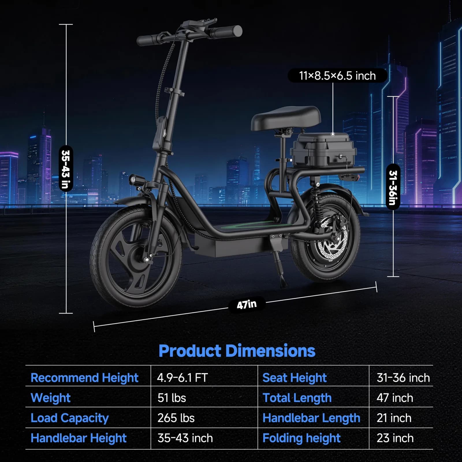Trottinette Électrique Pliable ESBS 14 Pouces avec Moteur 500W, Batterie Lithium 48V 22.5Ah, Vitesse Max 22 MPH, Autonomie 40 Miles, Vélo Électrique Urbain pour Adulte avec Siège et Rangement Arrière, Frein à Disque et Suspension, Stock UE – photo 2