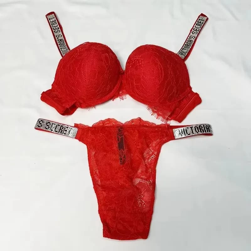 Nouvel ensemble soutien-gorge et culotte sexy Victoria's Secret pour femme – Confortable, push-up, gainant, ajustable, rembourré, avec dentelle froncée – photo 5