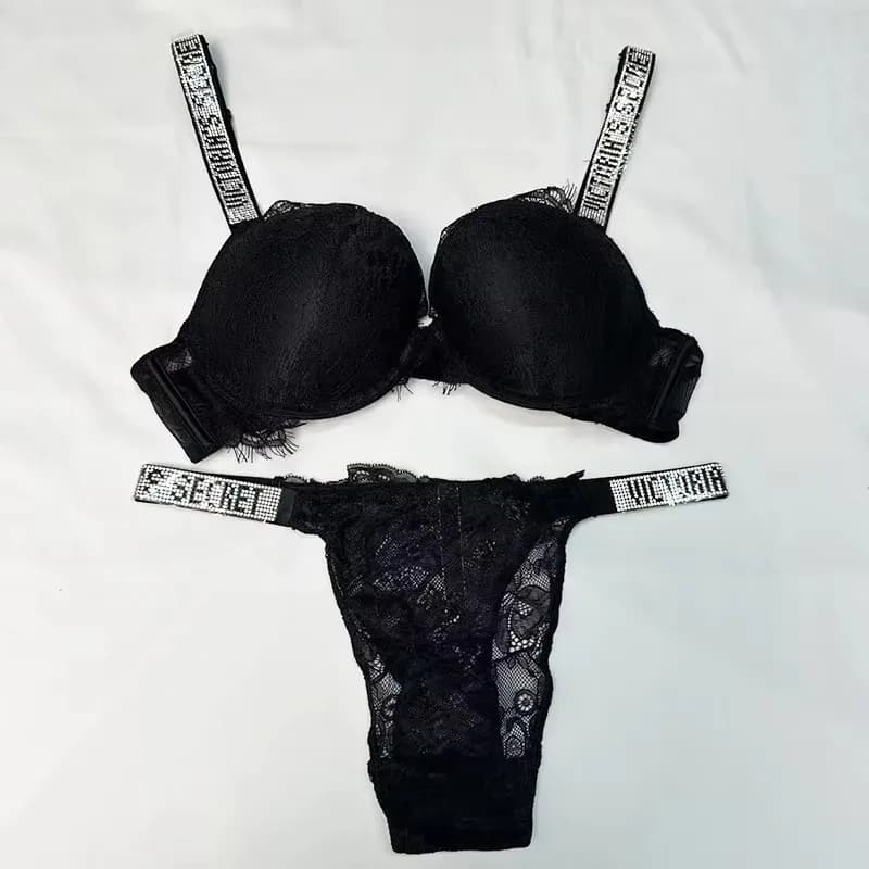 Nouvel ensemble soutien-gorge et culotte sexy Victoria's Secret pour femme – Confortable, push-up, gainant, ajustable, rembourré, avec dentelle froncée – photo 2