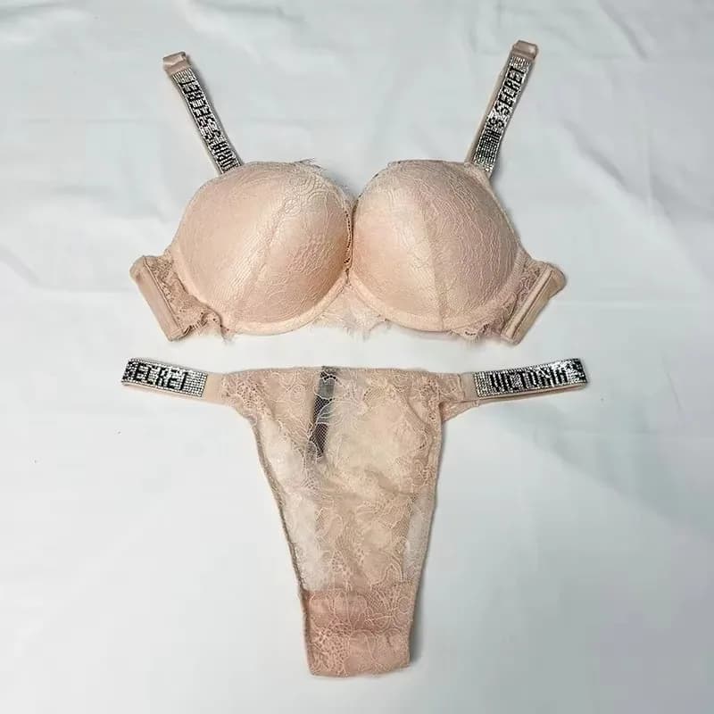 Nouvel ensemble soutien-gorge et culotte sexy Victoria's Secret pour femme – Confortable, push-up, gainant, ajustable, rembourré, avec dentelle froncée – photo 4