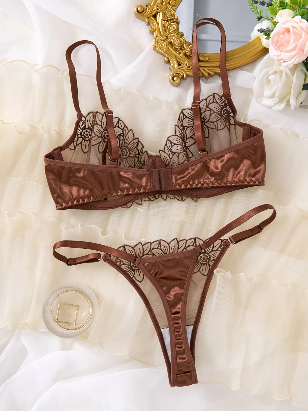 Lafis Ensemble de sous-vêtements pour femmes avec broderie florale sexy et séduisante - Ensemble de soutien-gorge et de sous-vêtements deux pièces sexy séduisant ZA825126 – photo 3