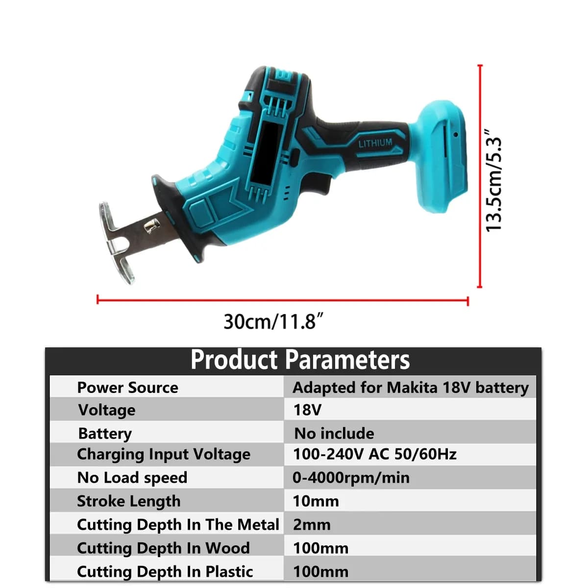 Scie alternative électrique sans fil 100 mm, 3000 tr/min, vitesse variable, outil de coupe pour métal et bois, scie électrique pour batterie Makita 18V – photo 4