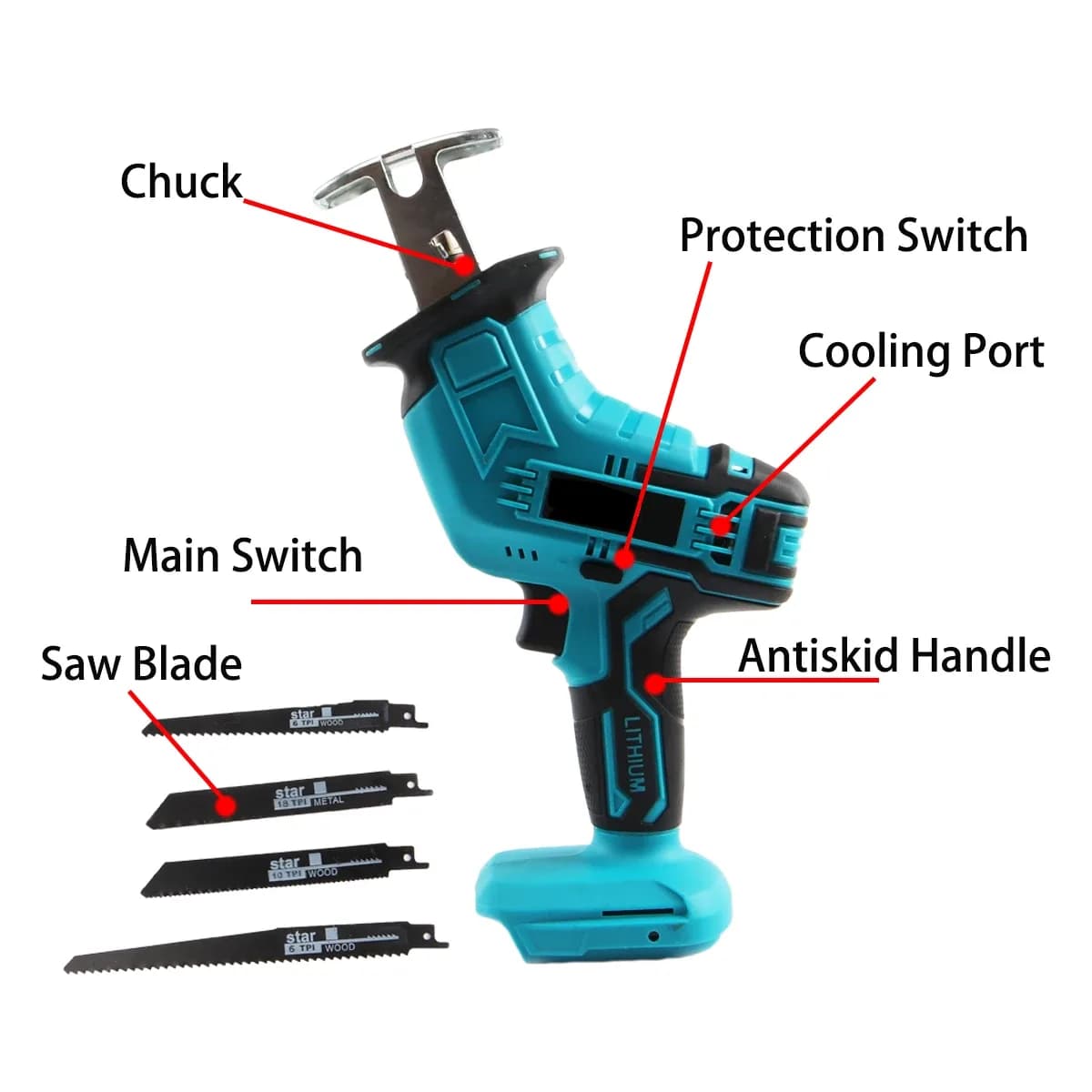 Scie alternative électrique sans fil 100 mm, 3000 tr/min, vitesse variable, outil de coupe pour métal et bois, scie électrique pour batterie Makita 18V – photo 3
