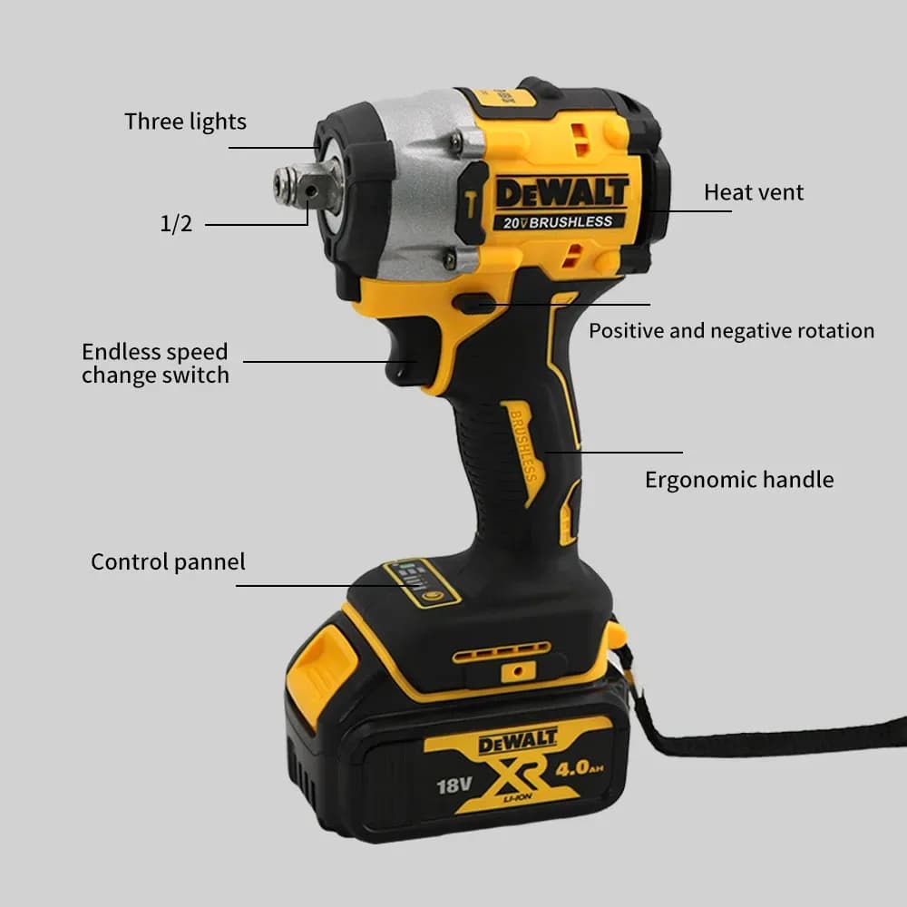 Dewalt DCF921 clé à chocs électrique sans fil sans brosse couple élevé lumière LED 406N.m outil électrique professionnel léger – photo 4