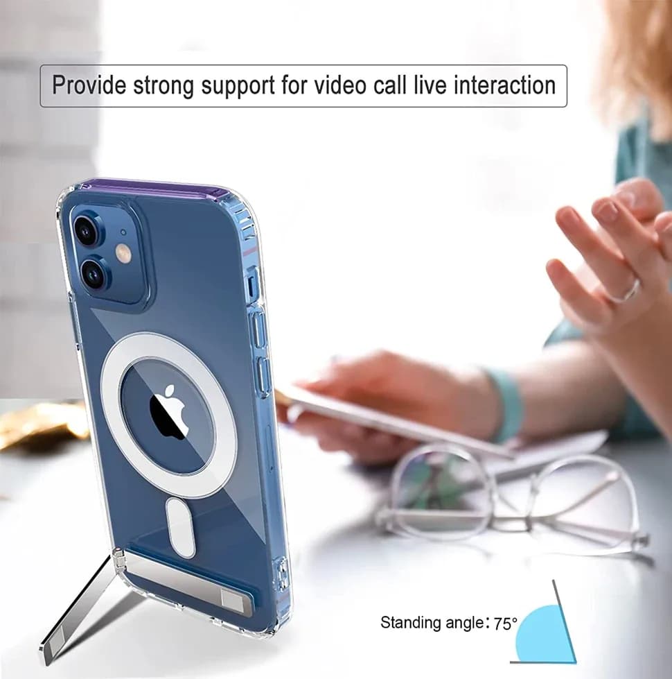 Étui de téléphone magnétique Transparent avec support, étui pour iPhone 17 Pro Max Air 13 12 Mini 16 15 14 11 avec béquille, support Transparent – photo 3