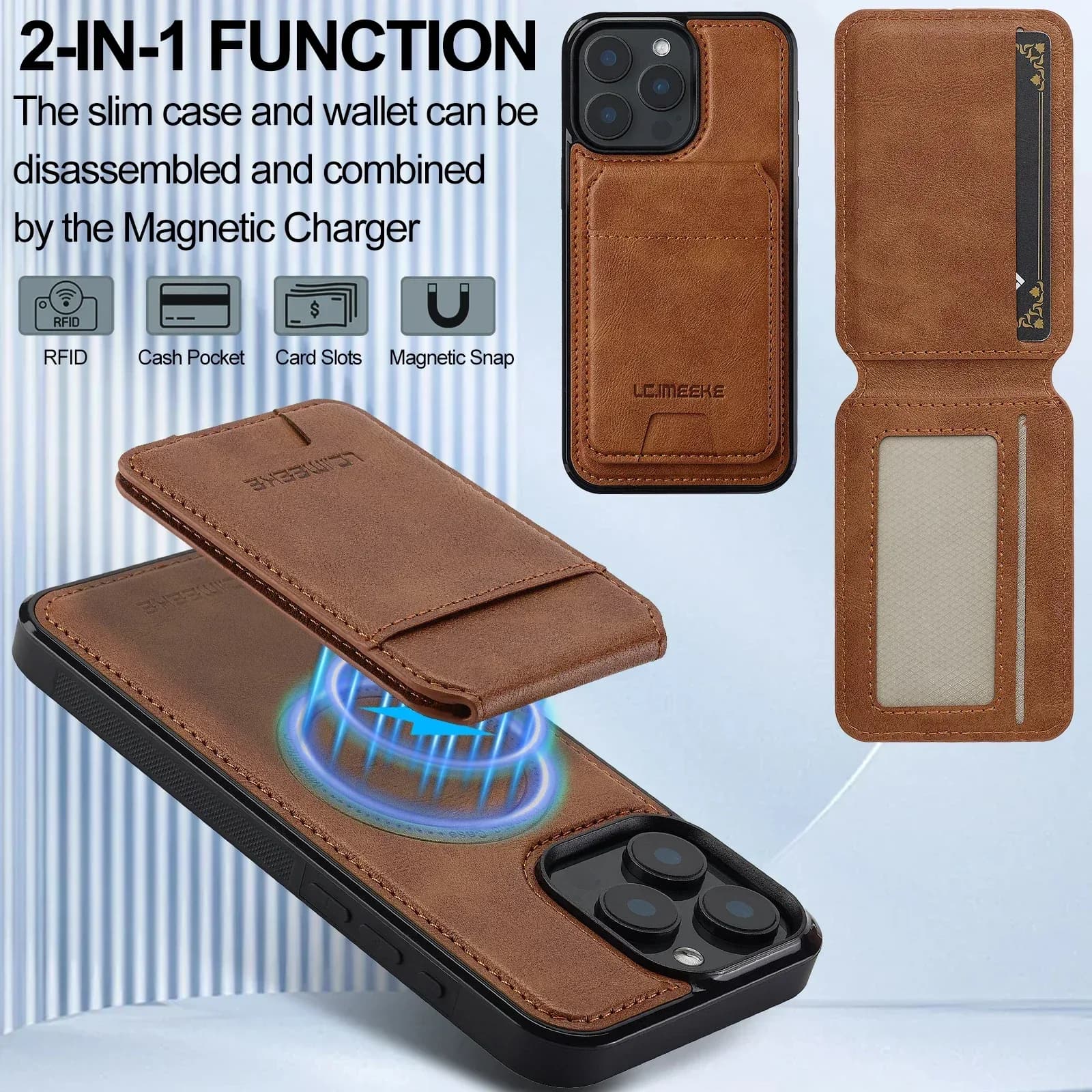 Étui en cuir magnétique détachable 2 en 1 pour iPhone 18 17 16 15 14 13 12 11 Pro XS Max 17E Air XR 8 7 Plus SE avec pochette pour cartes – photo 6