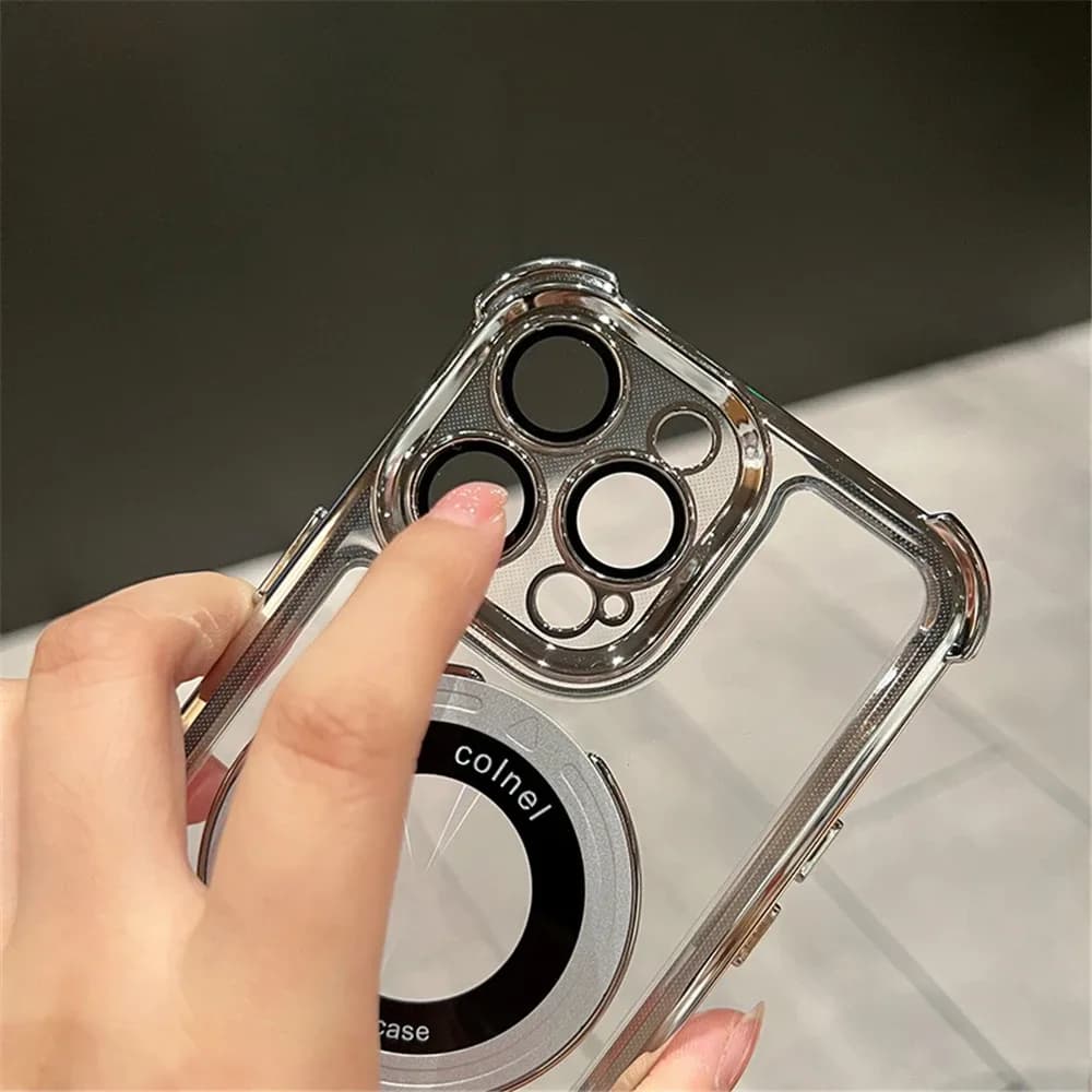 Coque de chargement sans fil MagSafe pour iPhone 18 Pro Max Air 14 15 Plus 13 16 17 Pro, avec anneau de support transparent plaqué – photo 4