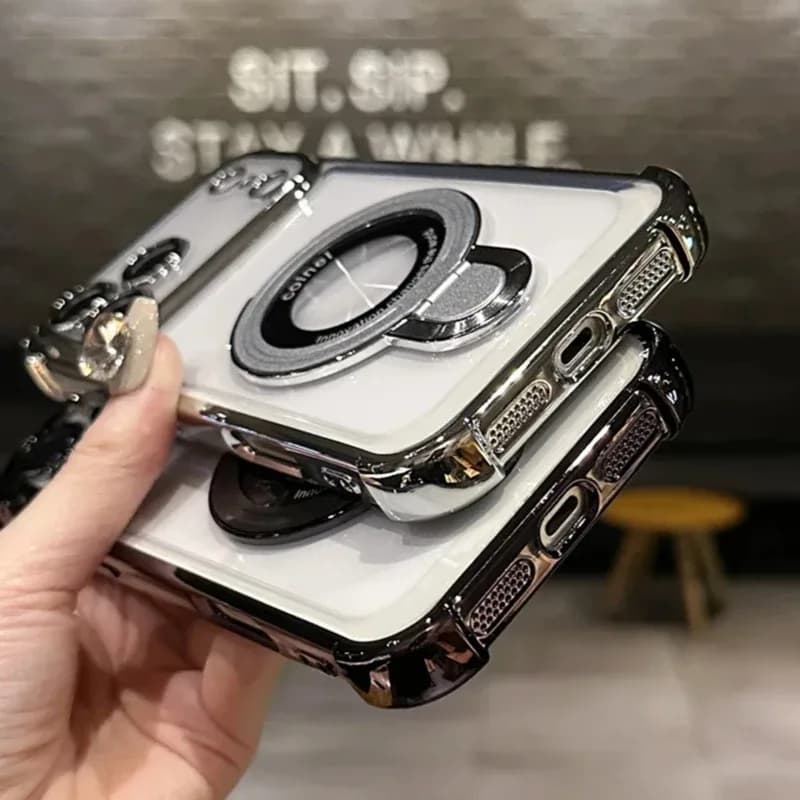 Coque de chargement sans fil MagSafe pour iPhone 18 Pro Max Air 14 15 Plus 13 16 17 Pro, avec anneau de support transparent plaqué – photo 6