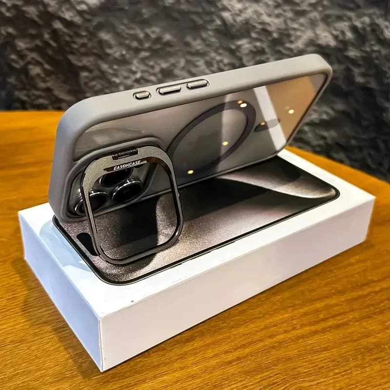 Coque de téléphone magnétique de luxe antichoc pour iPhone 16 15 14 13 12 17 18 Pro Max, compatible avec Magsafe, avec support et protection d'objectif en verre. – photo 3