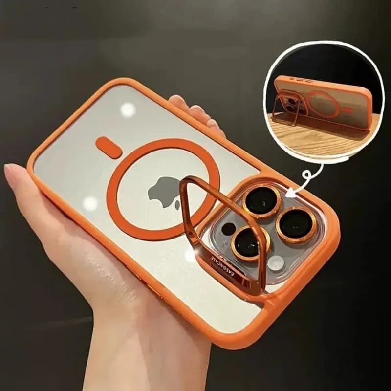Coque de téléphone magnétique de luxe antichoc pour iPhone 16 15 14 13 12 17 18 Pro Max, compatible avec Magsafe, avec support et protection d'objectif en verre. – photo 2