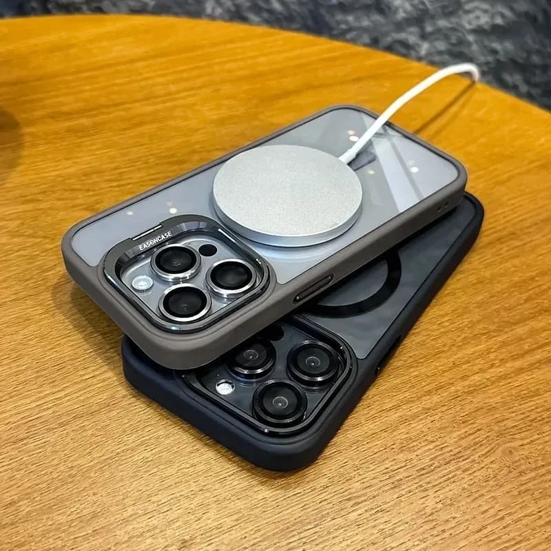 Coque de téléphone magnétique de luxe antichoc pour iPhone 16 15 14 13 12 17 18 Pro Max, compatible avec Magsafe, avec support et protection d'objectif en verre. – photo 4