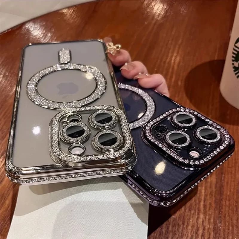 Nouvelle coque transparente à paillettes et diamants pour iPhone 16 15 14 13 17 12 18 Pro Max Plus, compatible avec la charge sans fil magnétique, coque de protection. – photo 6